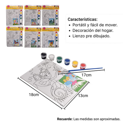 SET LIENZO CUADRADO ANIMALES MADERA+FIBRA CON TEMPERAS