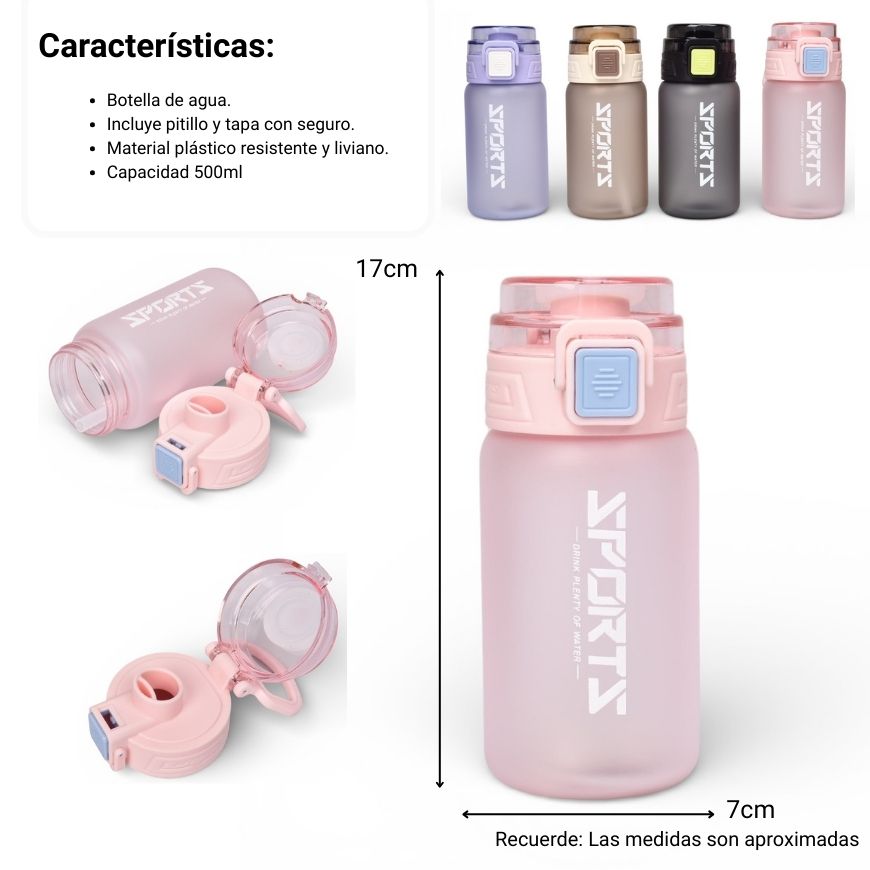 botella de agua 500ml plastico dim:7x7x17