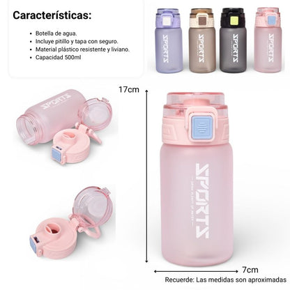 BOTELLA DE AGUA 500ML PLASTICO DIM:7X7X17