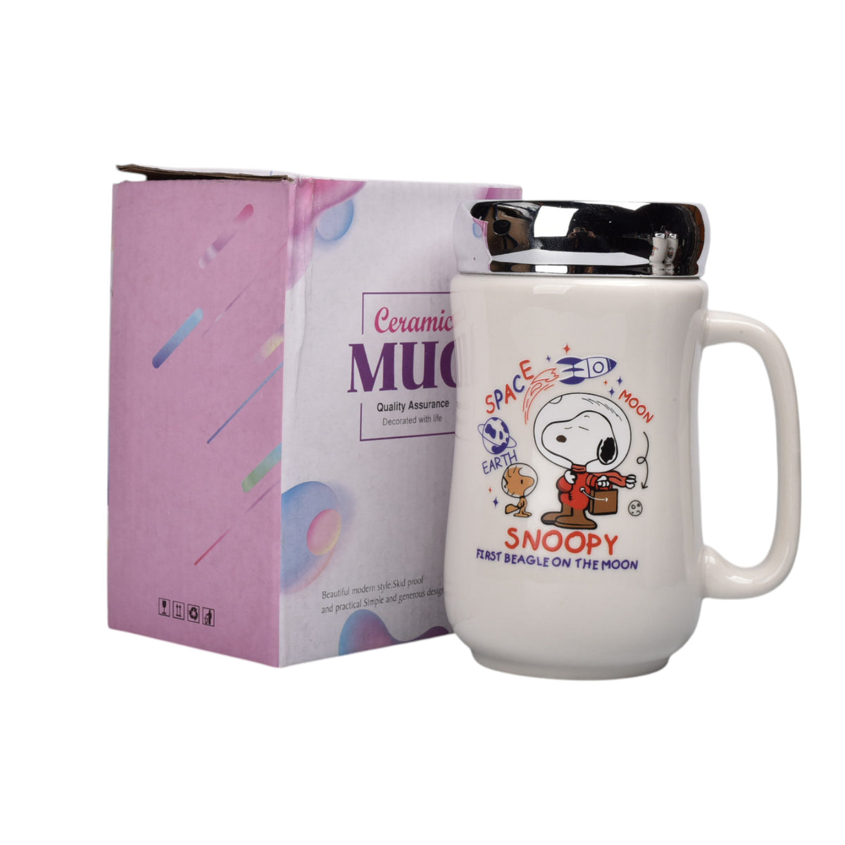 mug pocillo ceramica con tapa personaje 420ml dim:8x8x14