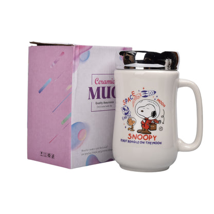 MUG POCILLO CERAMICA CON TAPA PERSONAJE 420ML DIM:8X8X14