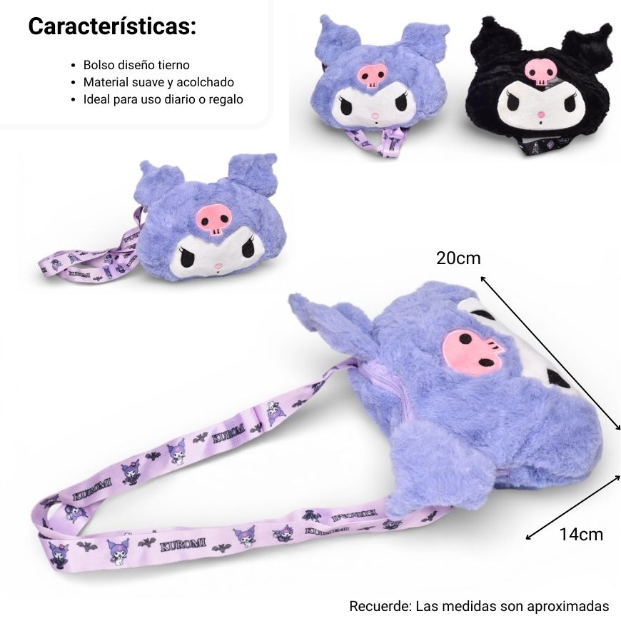 bolso cartera personaje poliester peluche dim:20x14x3