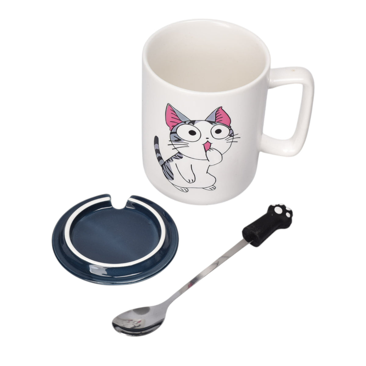 mug pocillo con tapa ceramica y cuchara 400ml dim:8x8x10