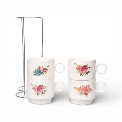 POCILLO SET 4PCS CERAMICA CON BASE 250ML DIM:8X8X7