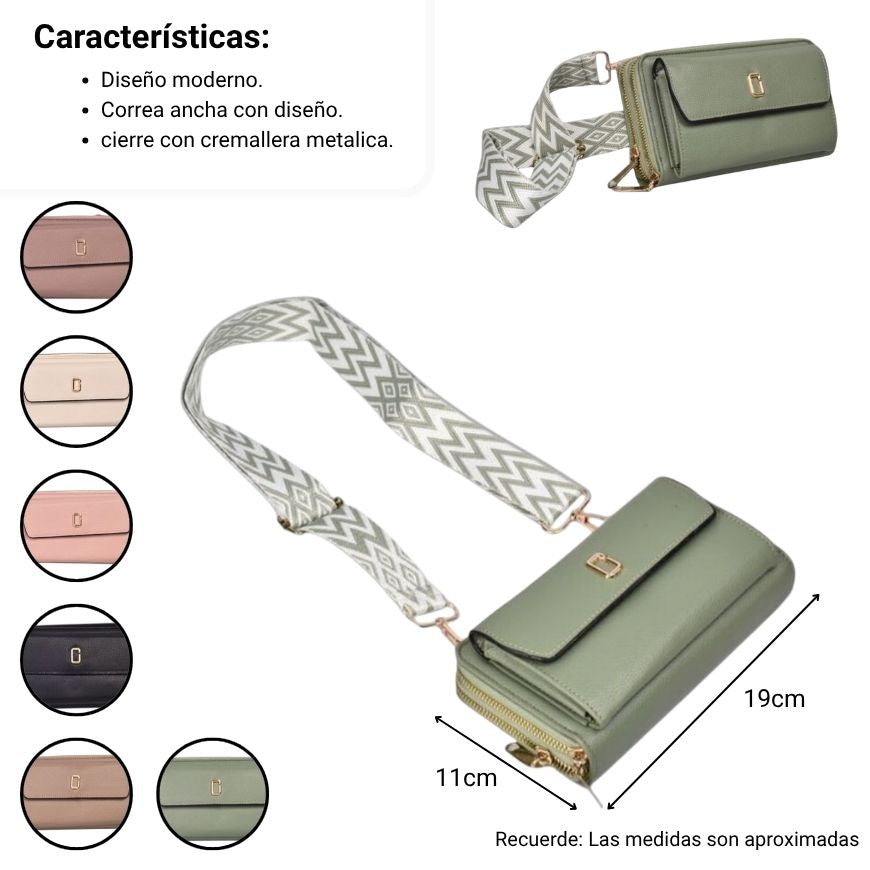 bolso para dama sintetico con monedero dim: 19x11x7