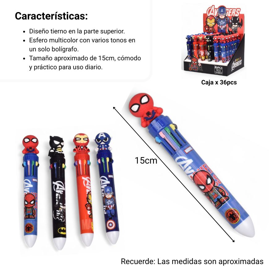 esfero plastico varias minas personaje dim:15x2x2
