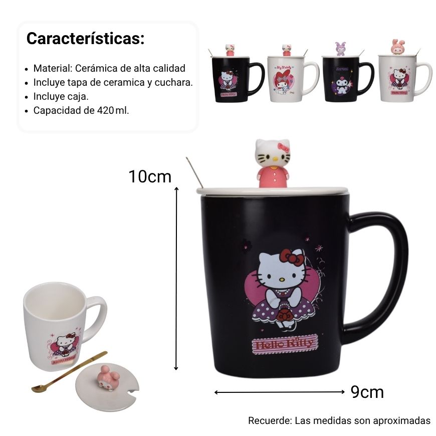 mug pocillo ceramica personaje con tapa de 420ml