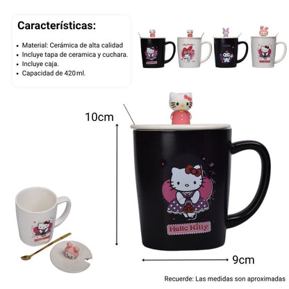 MUG POCILLO CERAMICA PERSONAJE CON TAPA DE 420ML