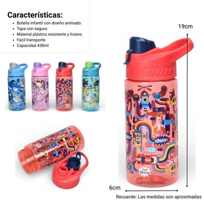BOTELLA DE AGUA  INFANTIL PLASTICO 480ML DIM:6X6X19