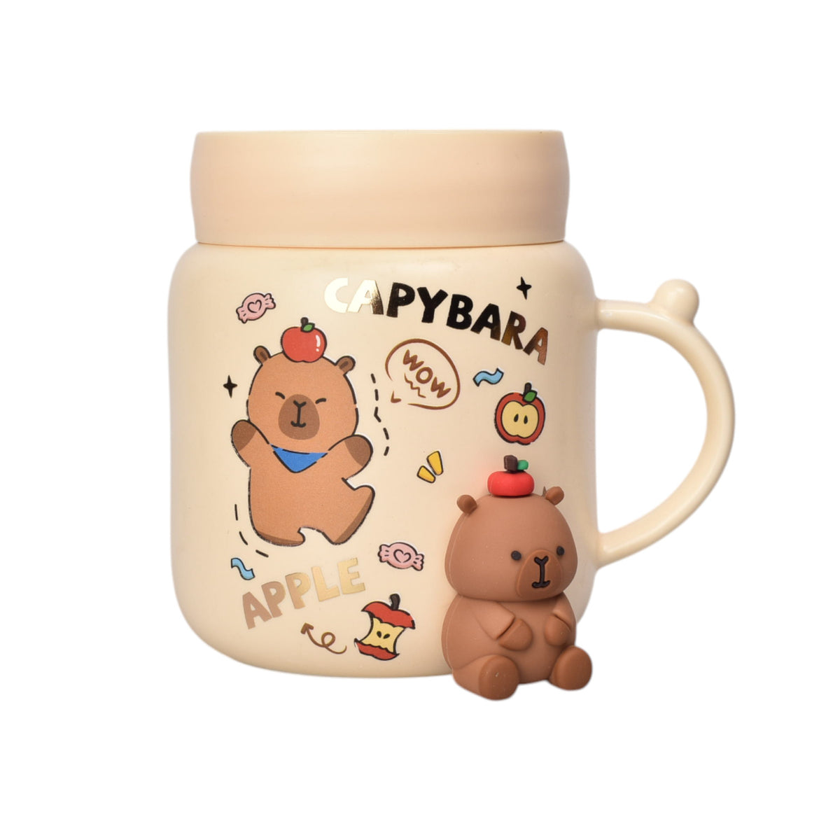 mug pocillo ceramica capybara con tapa espejo 400ml dim:8x10