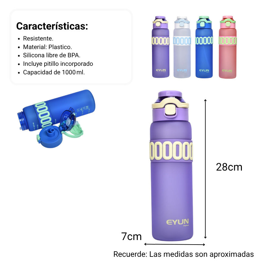 botella de agua 1000ml plastica dim:7x7x28