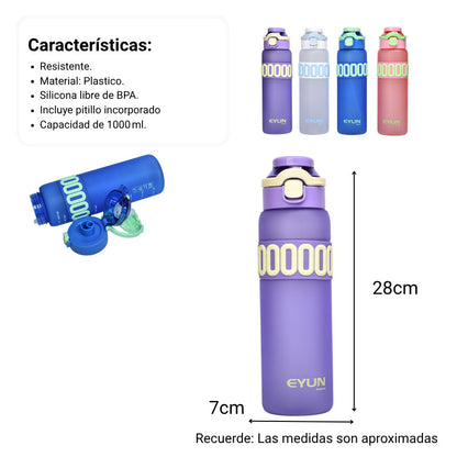 BOTELLA DE AGUA 1000ML PLASTICA DIM:7X7X28