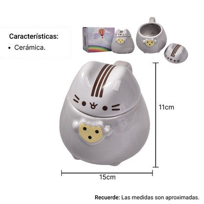 MUG POCILLO CERAMICA GATO CON TAPA