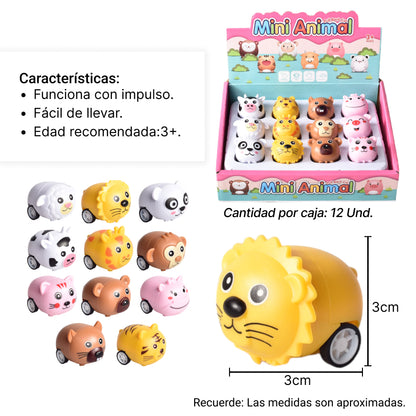 CAJA 12 UND JUGUETE CARRO PLASTICO DE IMPULSO ANIMALITOS