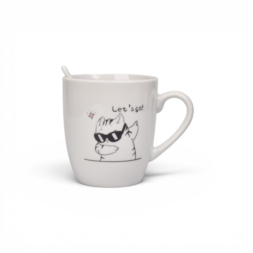 mug pocillo ceramica con cuchara diseño gatos 200ml