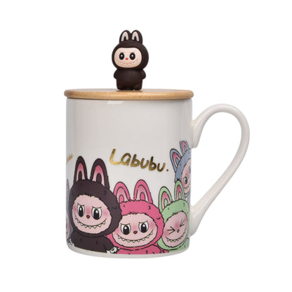 MUG POCILLO CERAMICA CON TAPA DE MADERA PERSONAJE 350ML DIM:8X8X9