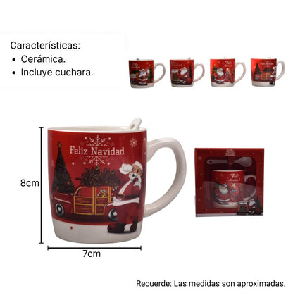 POCILLO Y CUCHARA NAVIDAD EN CERAMICA