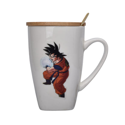 MUG POCILLO CERAMICA PERSONAJE CON TAPA DE MADERA 380ML