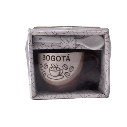 MUG POCILLO CON CUCHARA Y PLATO CERAMICA DIM:7X7X6