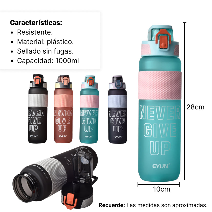 botella de agua plastica de 1000ml dim:7x7x28cm