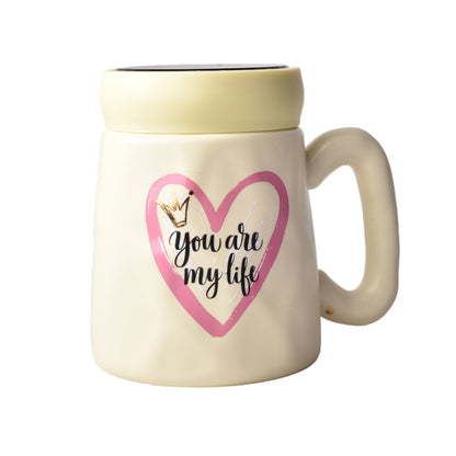 MUG POCILLO CERAMICA DIFERENTES DISEÑOS CON TAPA DE 350ML