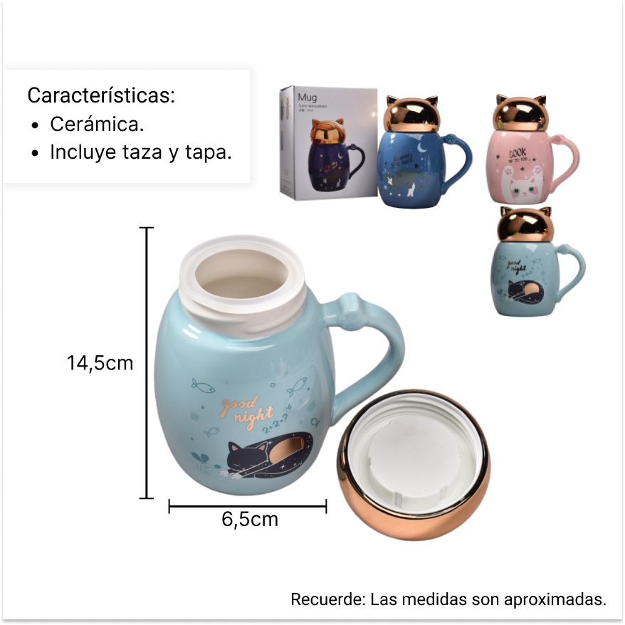 mug pocillo en ceramica de gato dim:8x11x13cm