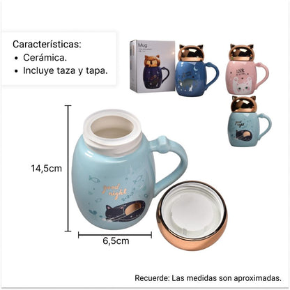 MUG POCILLO EN CERAMICA DE GATO DIM:8x11x13CM