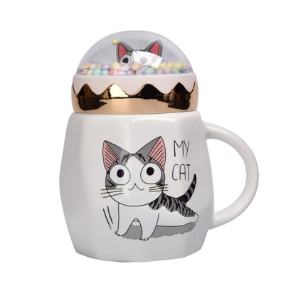 MUG POCILLO CON TAPA CERAMICA GATO 420ML DIM:8X13