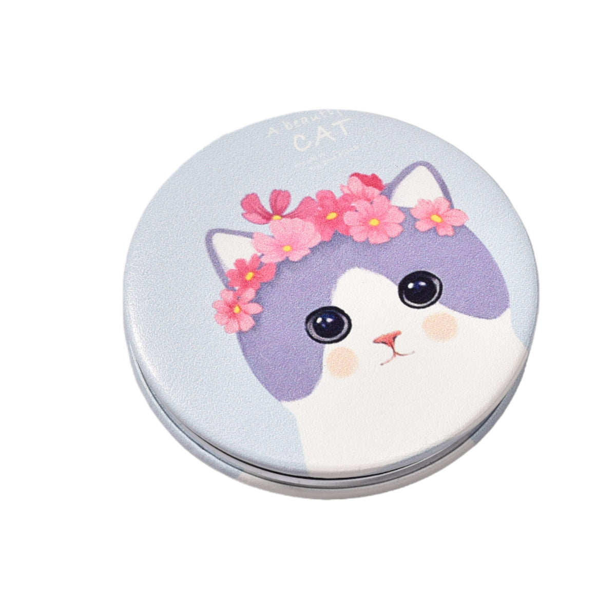 espejo redondo plastico cartera gato dim: 7x7cm