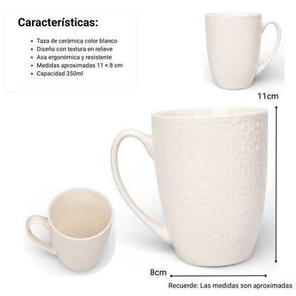 MUG POCILLO CERAMICA BLANCO 350ML DIM:8X8X11