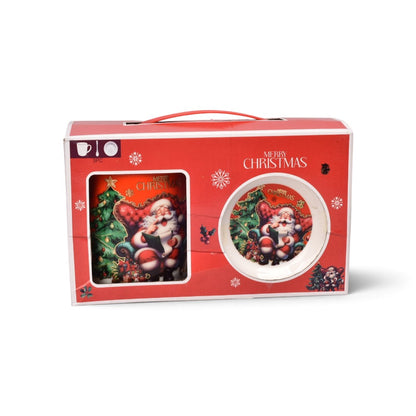 SET 3PCS MUG POCILLO PLATO CERAMICA NAVIDEÑO 350ML