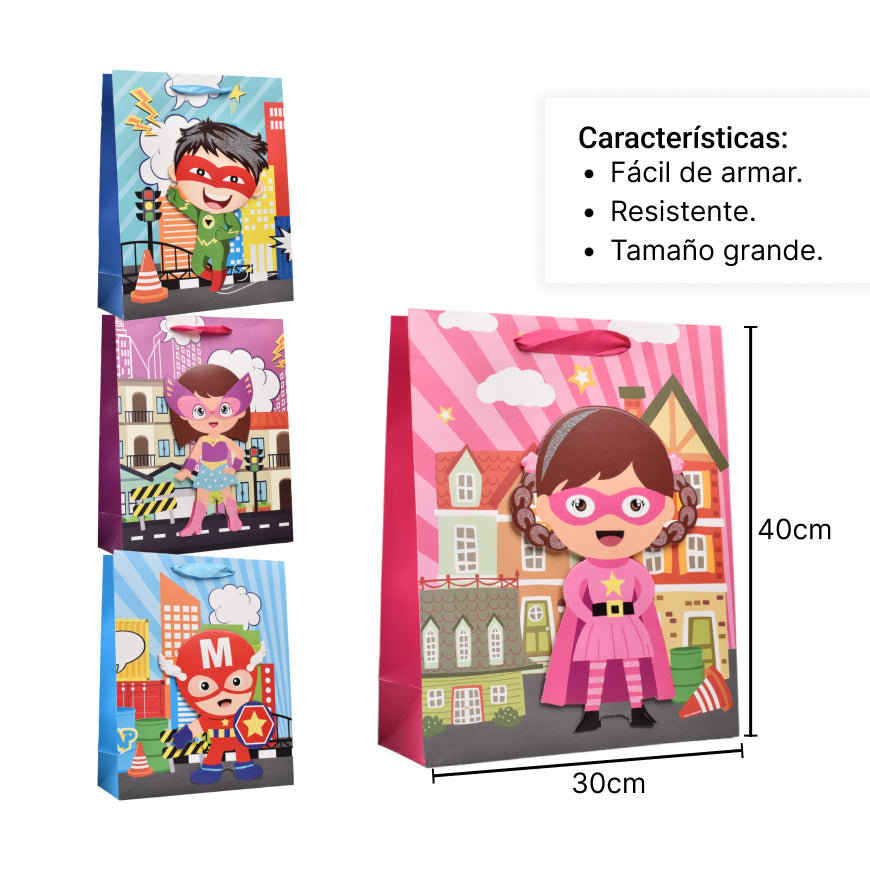 bolsa regalo en papel superheroe tamaño grande