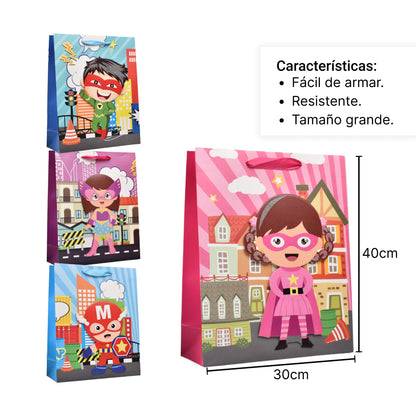 BOLSA REGALO EN PAPEL SUPERHEROE TAMAÑO GRANDE