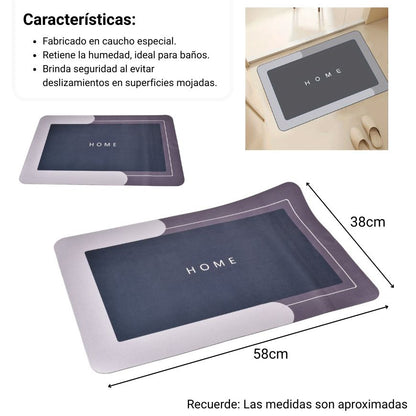 TAPETE DE BAÑO ABSORBENTE ANTIDESLIZANTE CAUCHO GRIS DIM:38X58