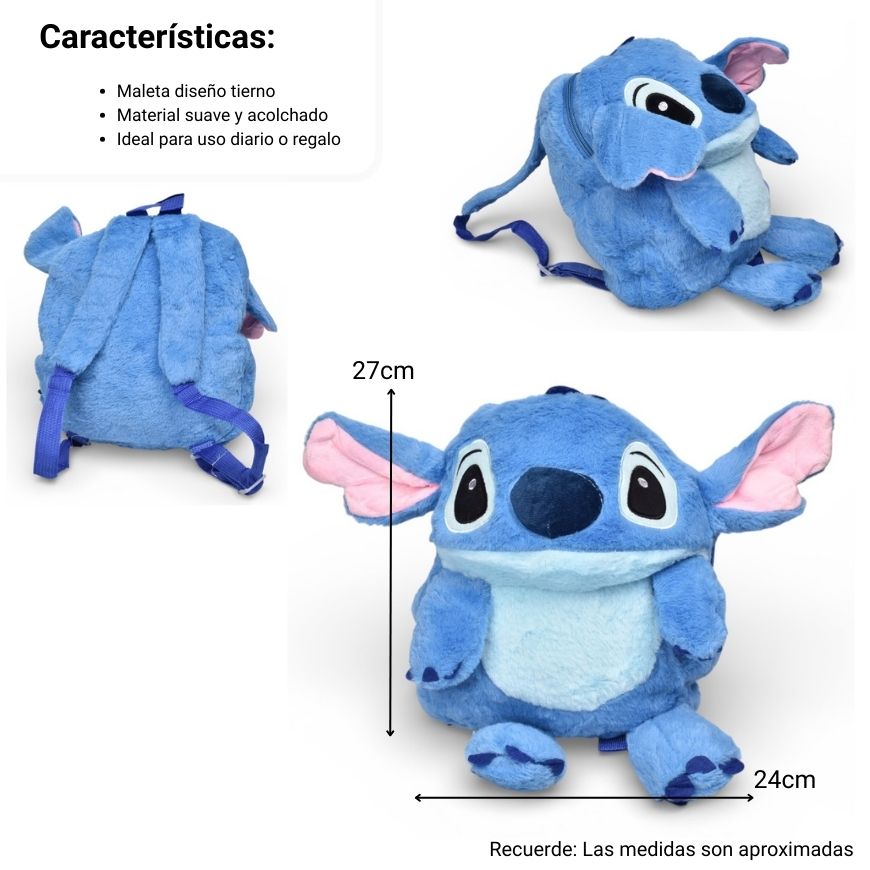 maleta morral personaje peluche poliester dim:27x24x6
