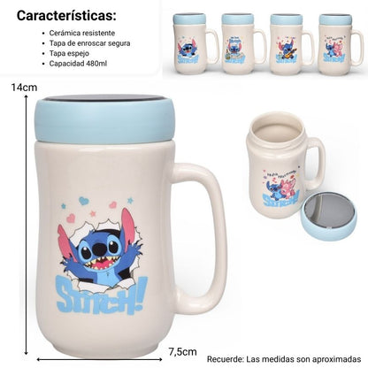 MUG POCILLO CON TAPA CERAMICA PERSONAJE 480ML DIM:7X7X14