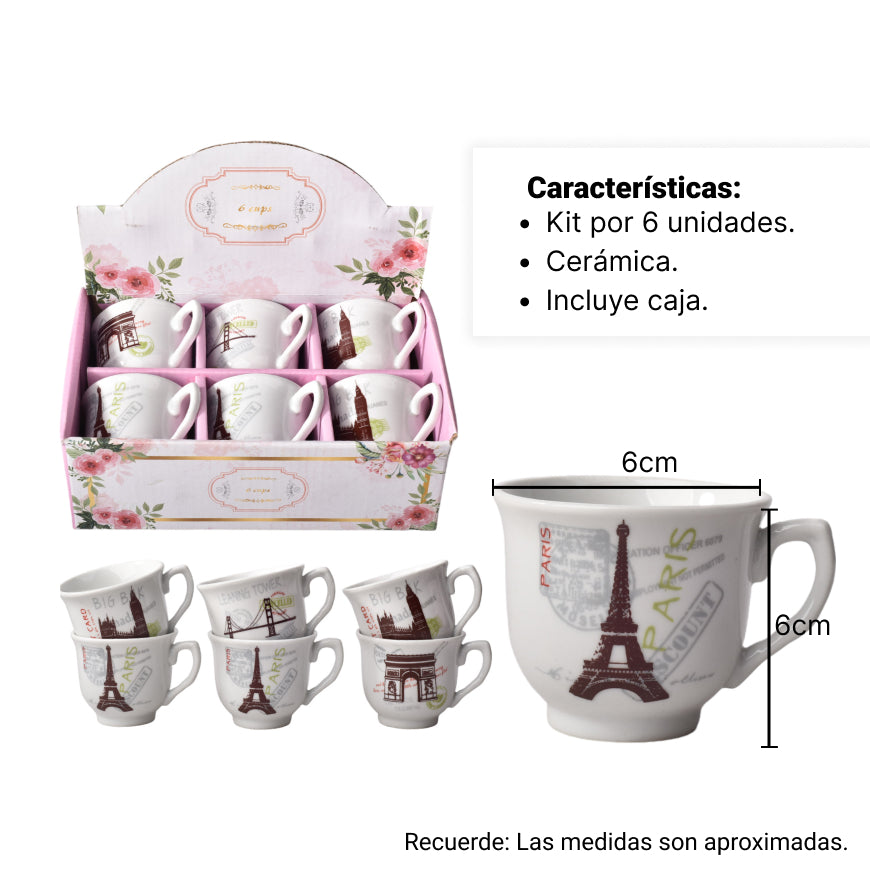caja de pocillo por 6 unidades ceramica diferentes diseños