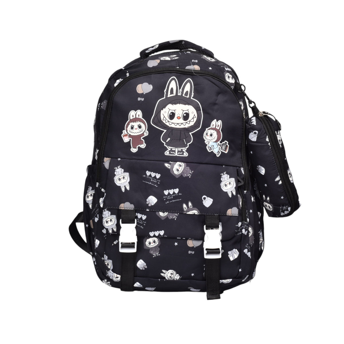 maleta morral con cartuchera poliester personaje dim:46x32x15