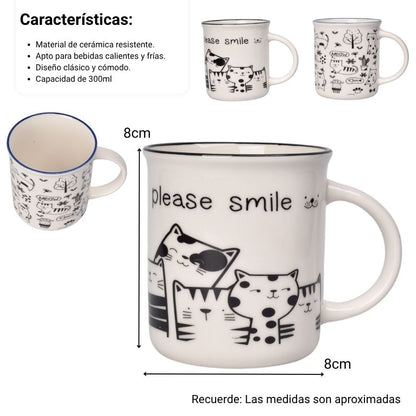 MUG POCILLO CERAMICA GATOS 300ML DIM:8X8X9