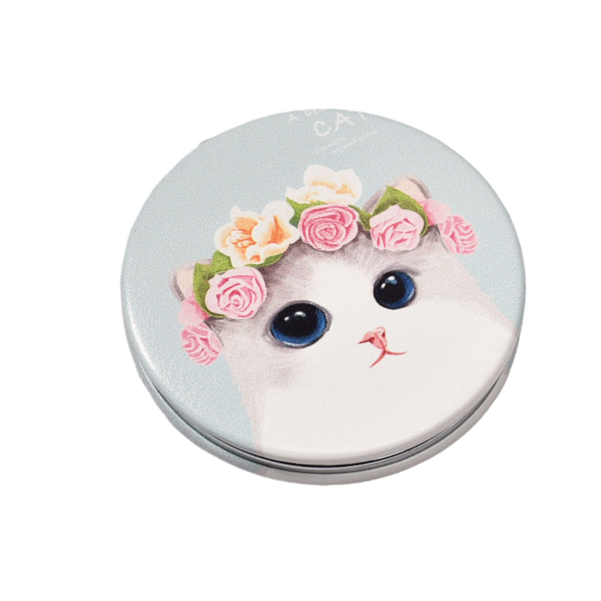 espejo redondo plastico cartera gato dim: 7x7cm