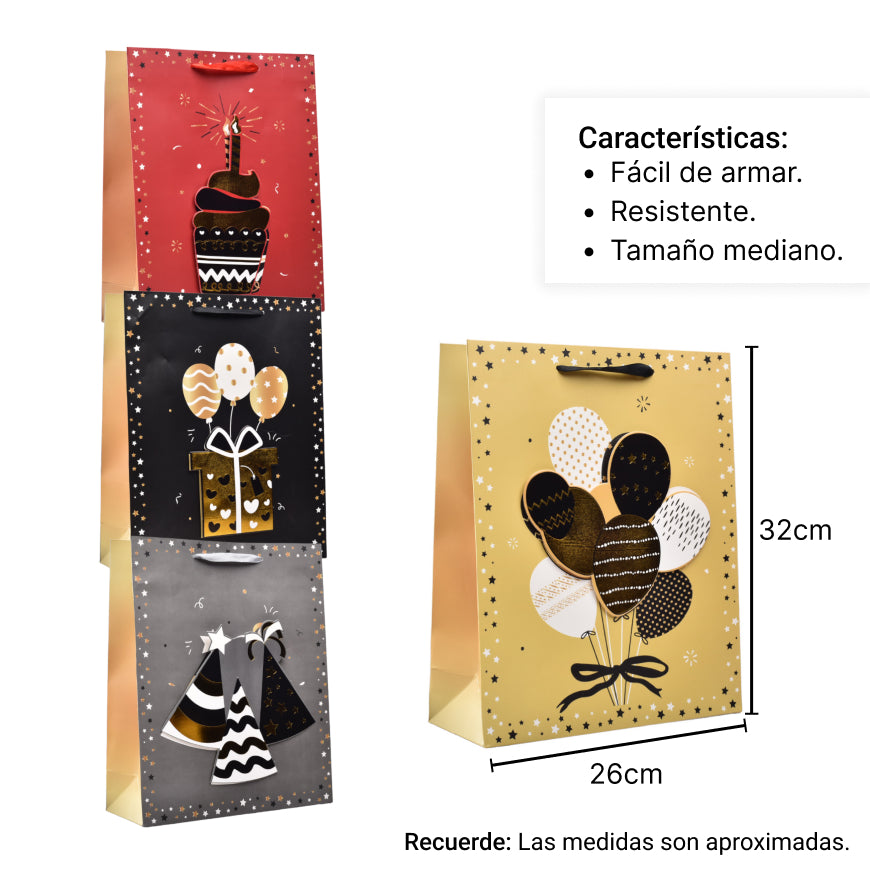 bolsa regalo en papel cumpleaños tamaño mediano