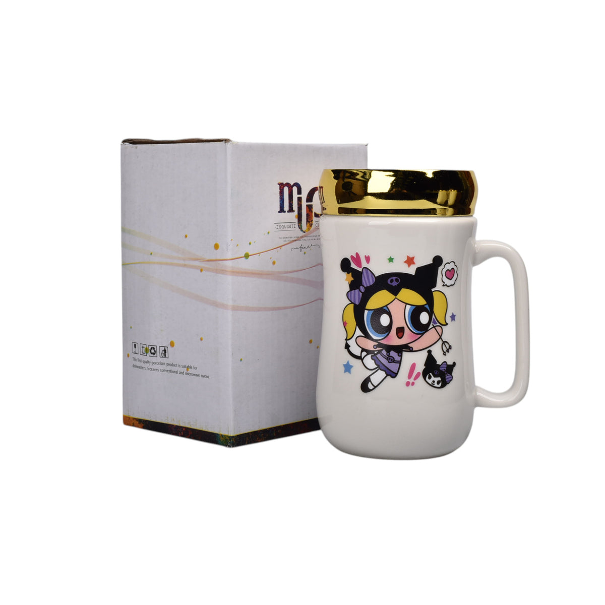 mug pocillo ceramica con tapa de espejo personaje 400ml dim:7x7x13