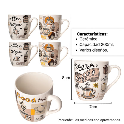MUG POCILLO CERAMICA VARIOS DISEÑOS 200ML DIM:7X7X8