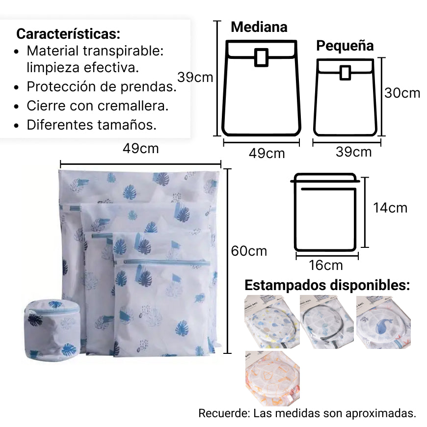set por 4 unidades bolsa para lavado poliester varios colore