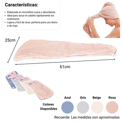 GORRO MICROFIBRA POLIESTER PARA SECAR EL CABELLO