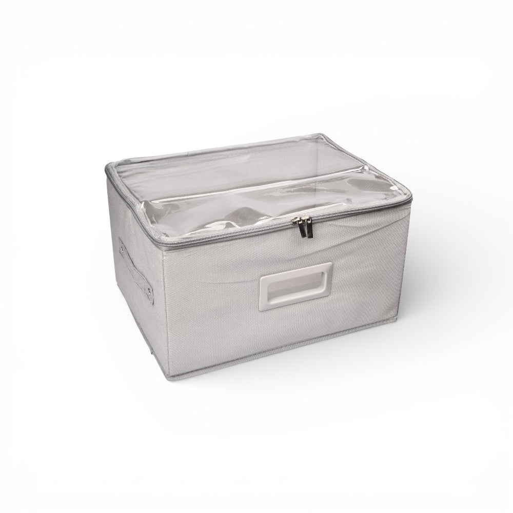 organizador de ropa con tapa fibra poliester gris azul dim:35x26x20