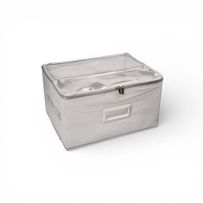 ORGANIZADOR DE ROPA CON TAPA FIBRA POLIESTER GRIS AZUL DIM:35X26X20