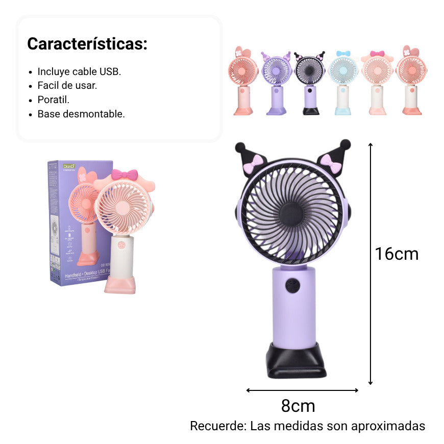 ventilador redondo con orejas plastico recargable dim:16x8x3