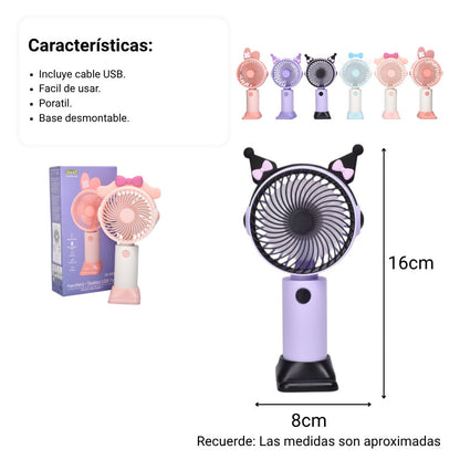 VENTILADOR REDONDO CON OREJAS PLASTICO RECARGABLE DIM:16X8X3