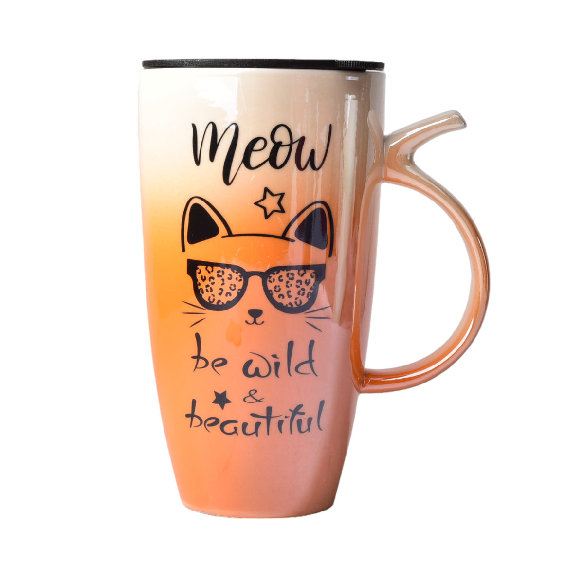 mug pocillo ceramica diseños de gatos con tapa plastica de 5